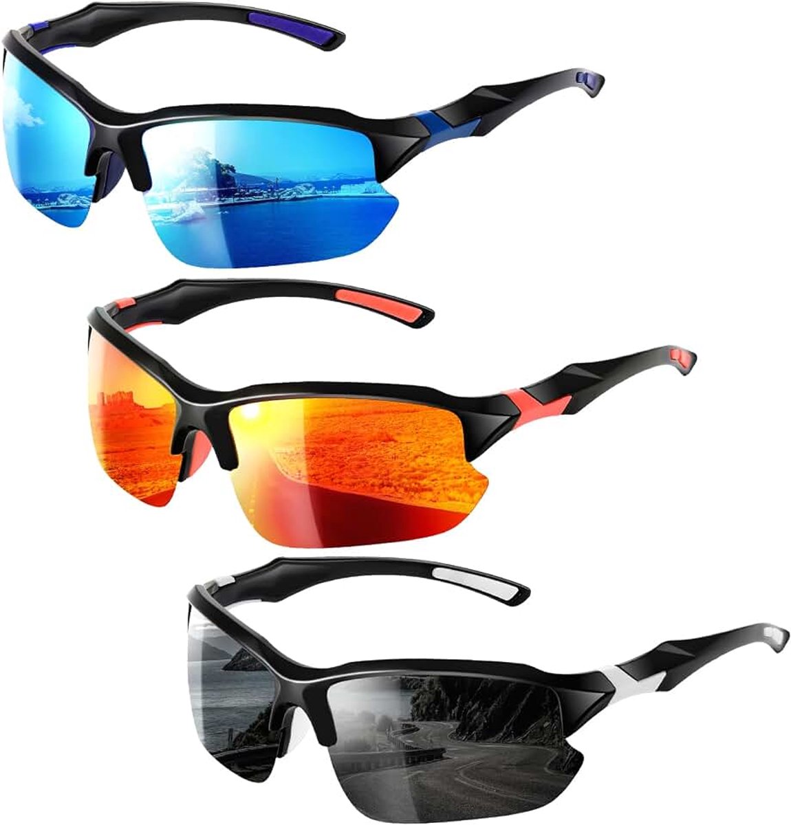 Brillen voor heren en dames, UV400-bescherming, snelheidsbril voor fietsen, mountainbike, autorijden, golf, skiën, vissen en hardlopen