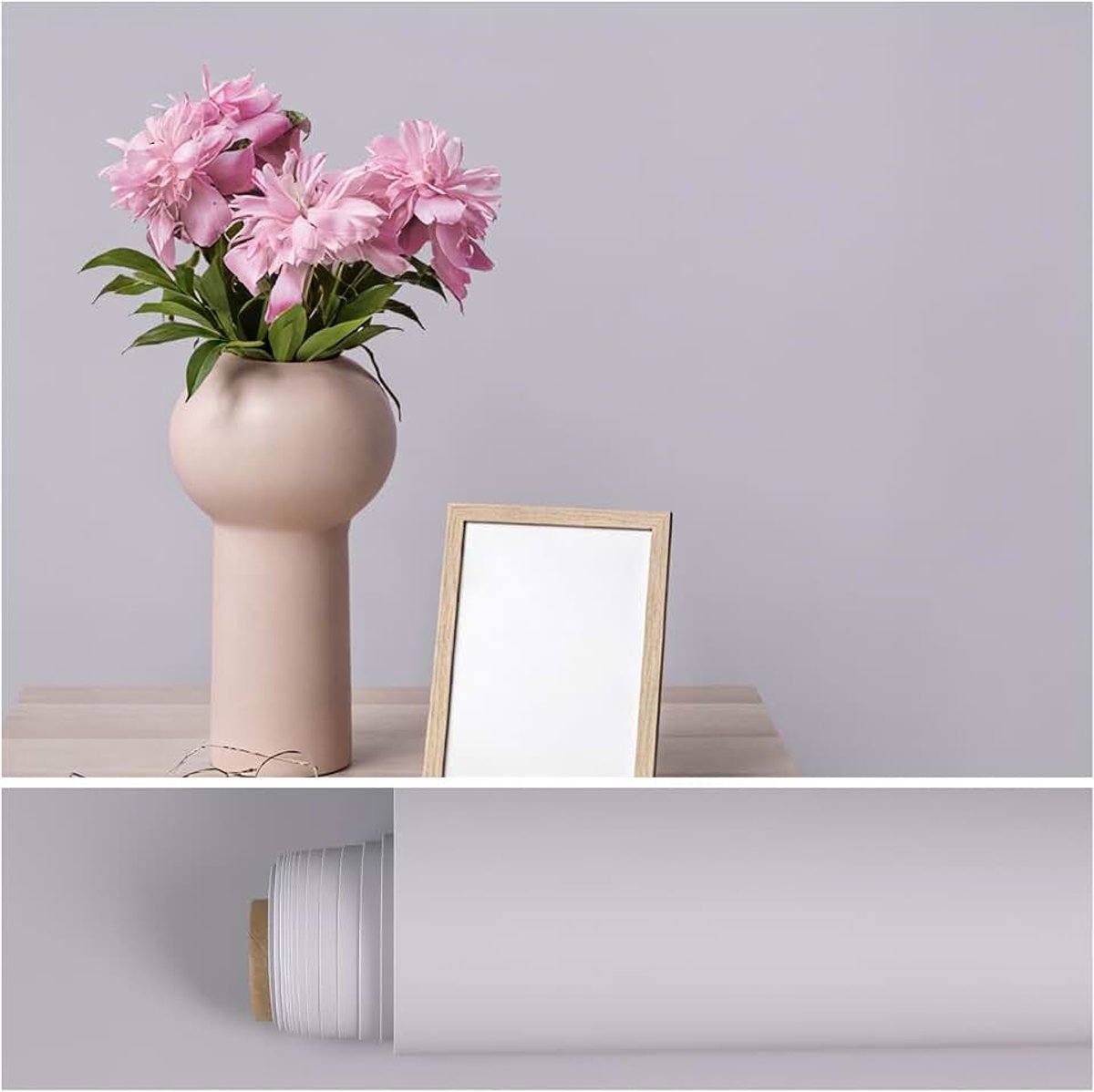 Behang, meubelfolie, lichtgrijs, mat, plakfolie, meubelfolie, 40 cm x 300 cm, glad, eenkleurig behang, slaapkamer, waterdichte plakfolie, keukenfolie voor meubels