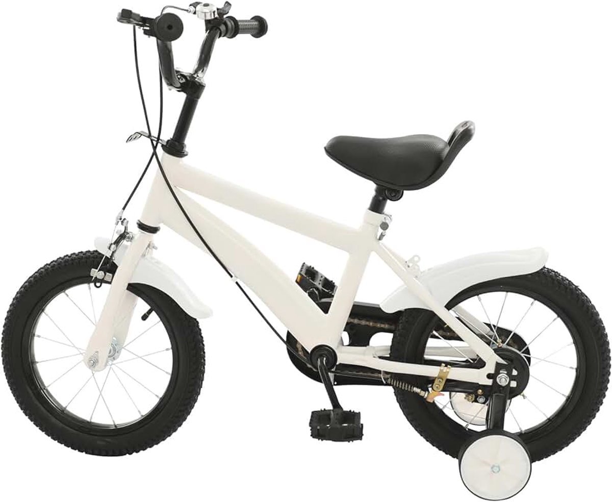 Kinderfiets met 14 inch, kinderloopfiets, jeugdfiets met steunwielen, leerfiets met verstelbare zitting, beginnersfiets met robuust frame, vrijloopnaaf, voor kinderen, beginners