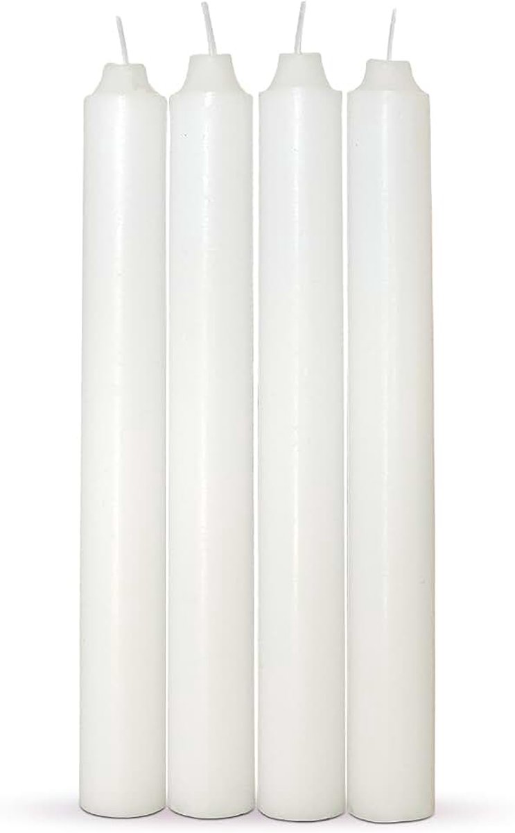 - Witte kaarsen, verpakking van 4 kaarsen, 2 x 17,5 cm, kandelaar, decoratieve kaarsen zonder parfum