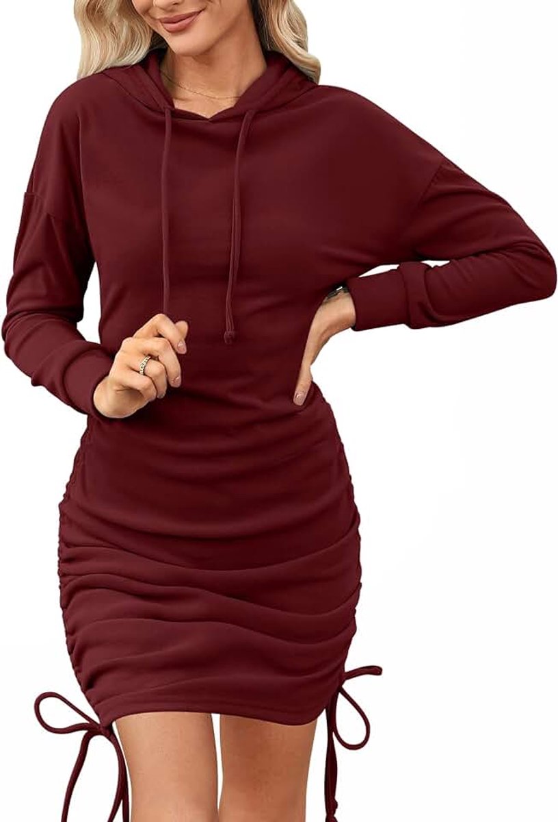 Dames sweatjurk lange mouwen hoodie jurk elegante capuchon lange herfstjurk warm sweatshirt met capuchon trui-jurk herfst winter