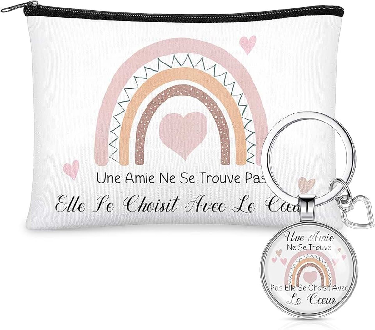 Sleutelhanger Cadeau Voor Beste Vrouw/vriendin Jute Make-Uptasje Vriendschapssleutelhanger Met Tekst Draagbaar Toilettasje Met Rits Cosmetische Tasje