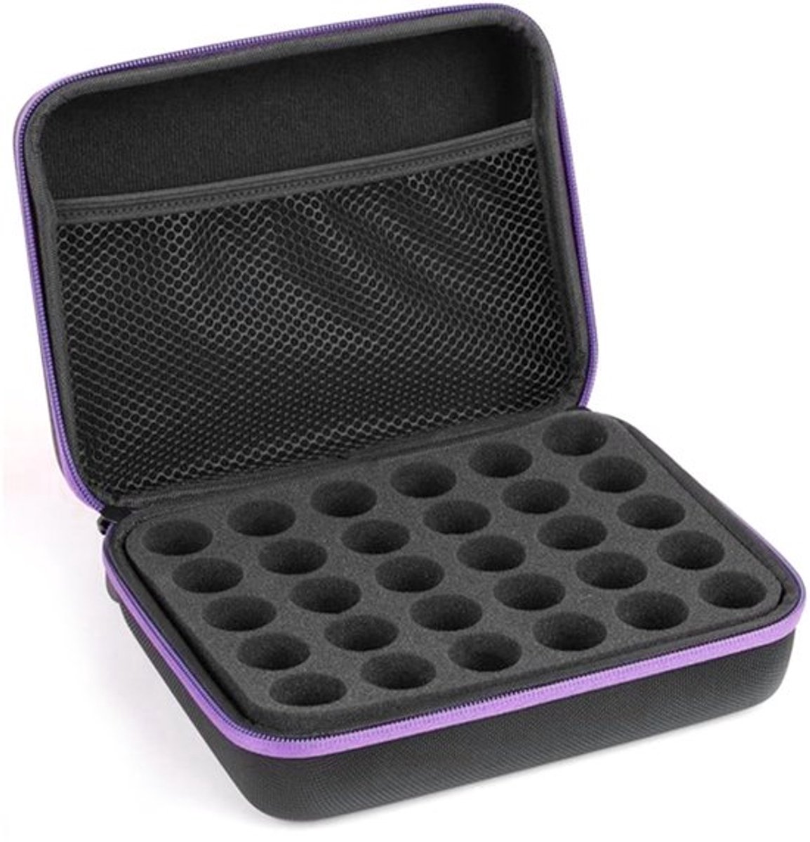 30 compartimenten etherische olietas opbergtas Waterdichte nagellakopbergdoos Eva nagellaktas Draagbare etherische olie reisbox met handvat voor 5 ml, 10 ml, 15 ml flessen (paars)
