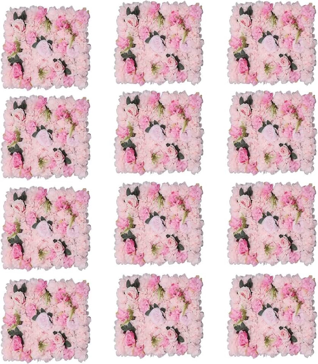 12 stuks bloemenwandpanelen, kunstrozen, bloemenachtergrond, bloemenwandachtergrond voor feest, bruiloft, bruidsdouche, babyshower, Kerstmis, huisdecoratie, 60 x 40 cm (lichtroze)
