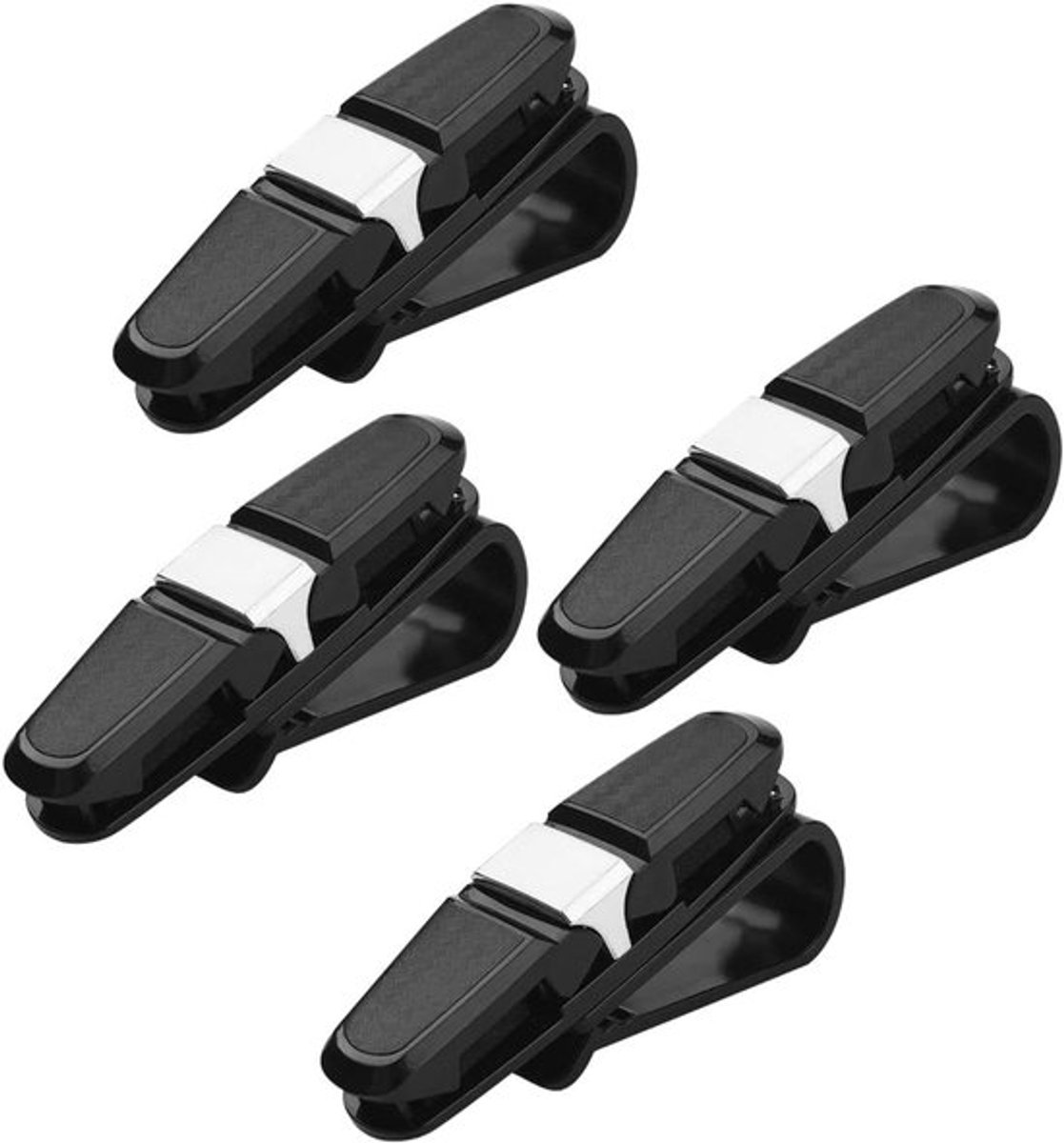 4 Pack Auto Bril Houder voor Zonneklep, Zonnebril Houder - Dubbele Einden Clip - 180 Graden Rotatie - Brillen Hanger met Ticket Card Clip - Zilver - Handig Accessoire voor in de Auto