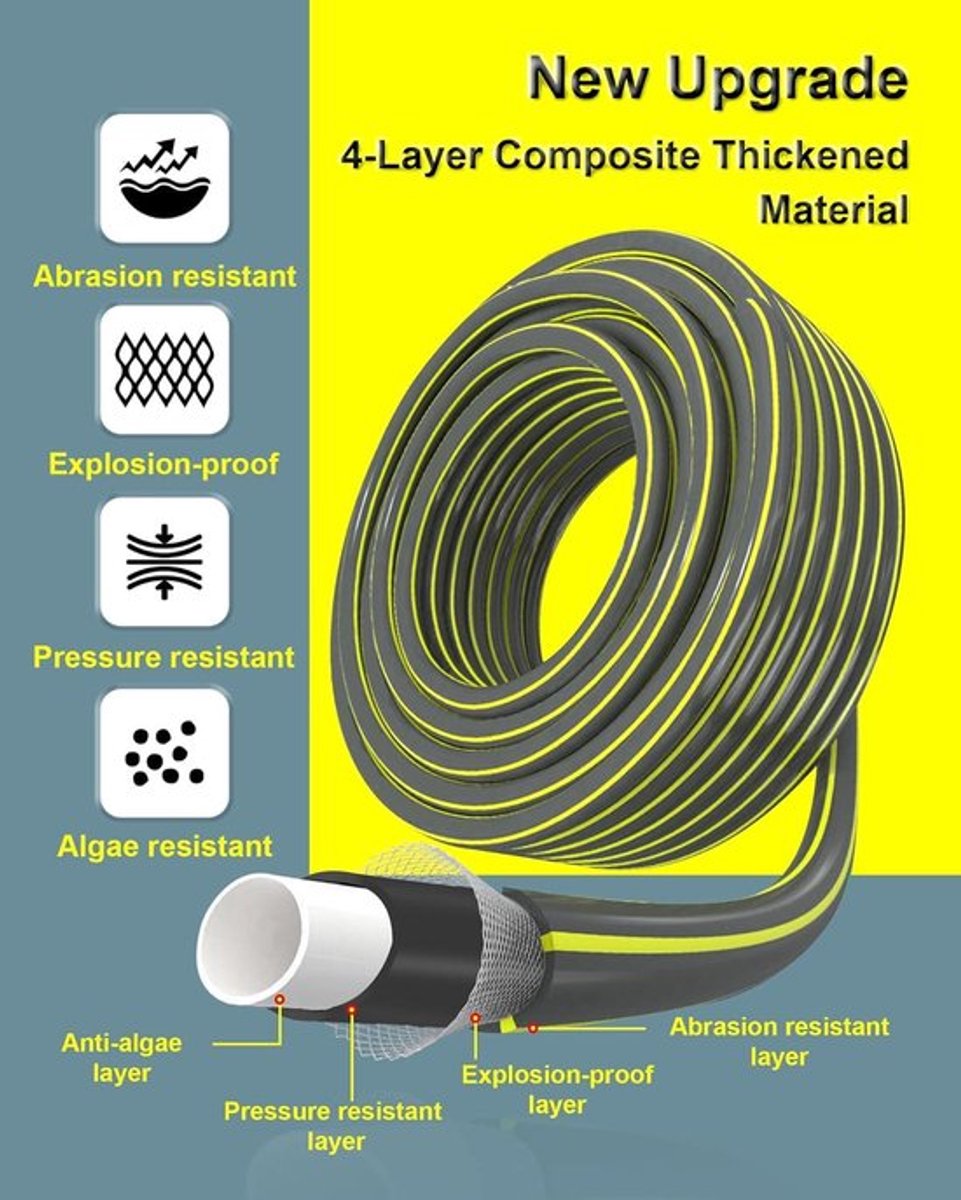 Slangaansluitset voor tuinslanghaspel met kunststof fittingen - 3/4" draad - 2-in-1 kraanadapter - 1/2" slangeindadapter - 1,5 m buislengte
