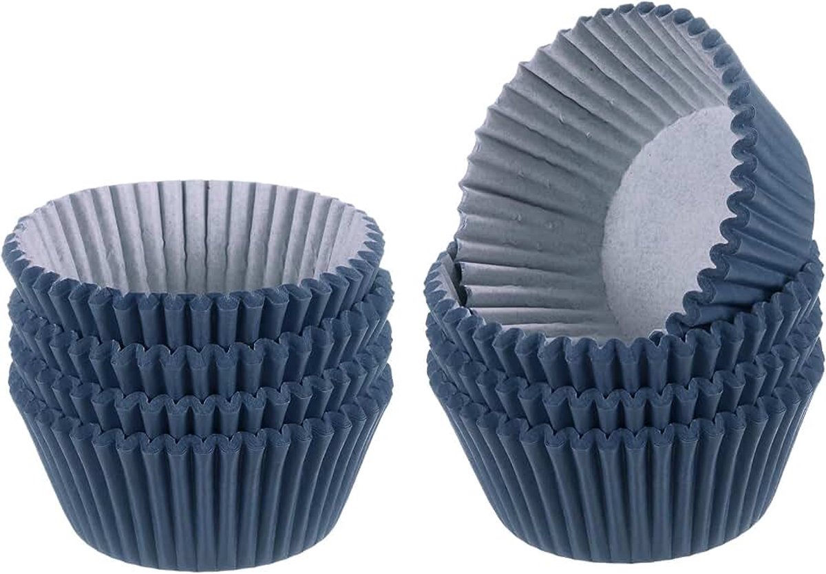 200 cupcake-inzetstukken, cupcake-vormpjes voor pannenkoeken, standaardformaat, antiaanbaklaag, voor feestjes, bruiloften, verjaardagen, donkerblauw