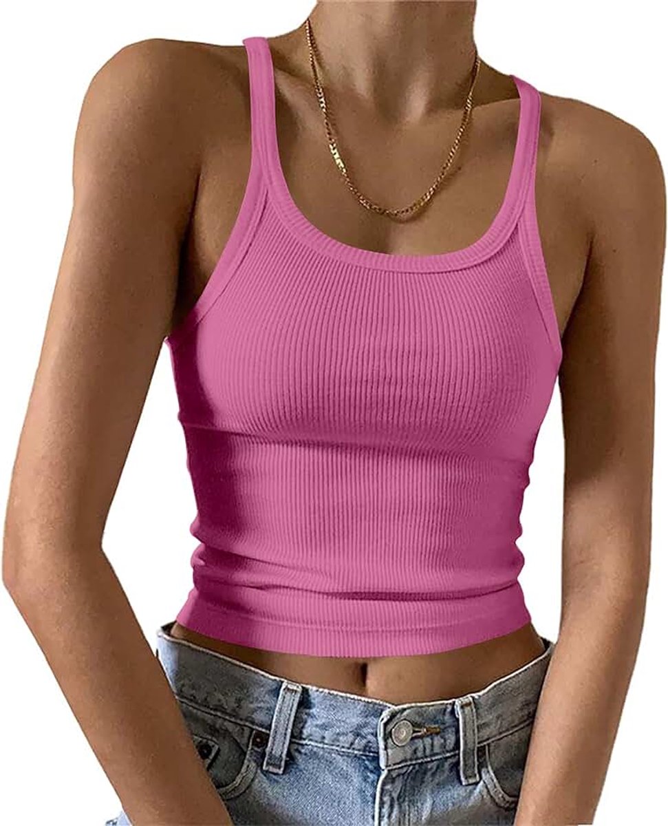 Tanktop voor dames, zomer, U-hals, crop top dames, basic slim fit, elegante bovenstukken