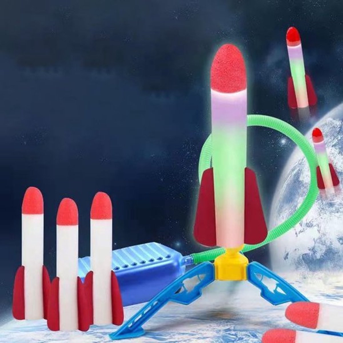 Raketlanceerder voor kinderen - Schuimraket - Buiten speelgoed voor kinderen - 3 kleurrijke raketten - Ontwikkelingsspeelgoed - Geschikt ...
