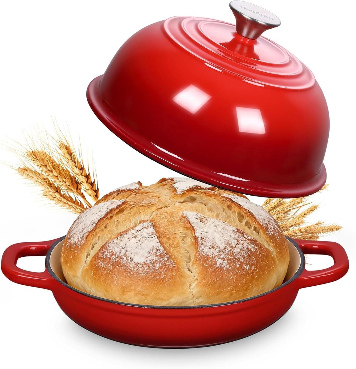Gietijzeren Broodbakvorm - Broodpan met Deksel - Brood Bakken - Gelijkmatige Warmteverdeling - 47 Liter - Rood