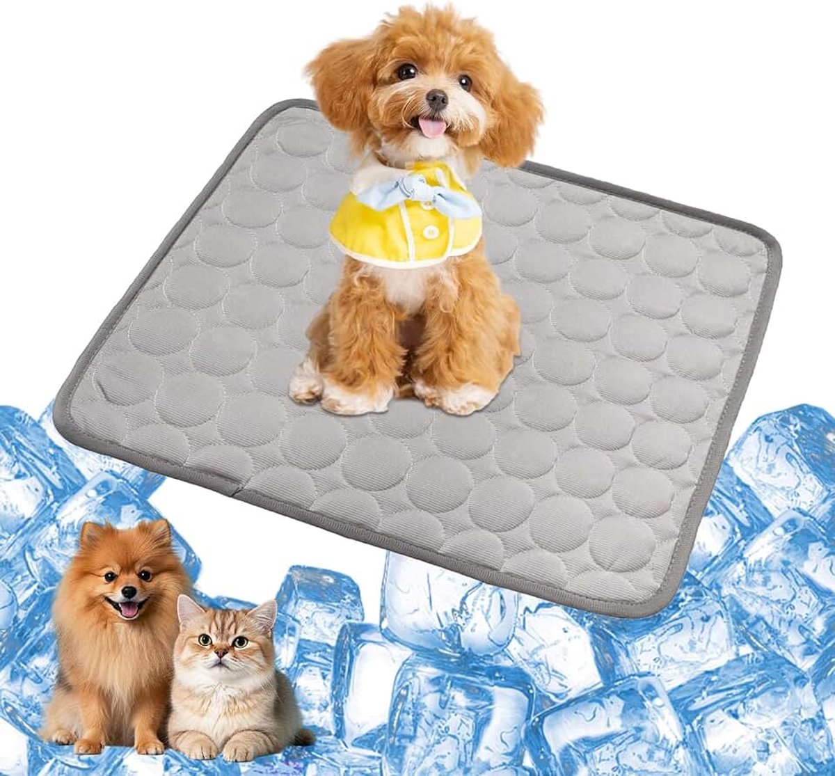 Koelmat voor honden, 62 x 50 cm, koelmat, hond en katten, huisdier, ijsmat, koelkussen, hondenmat, grote koelmat voor hond, kat, huisdieren (grijs)