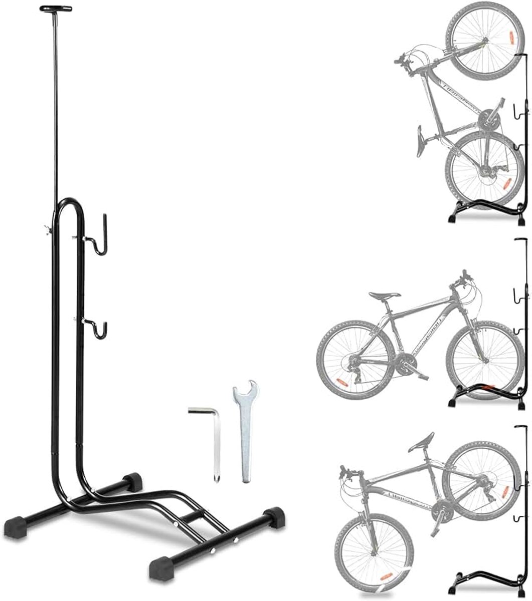 3-in-1 fietsstandaard, 20 tot 27,5 inch, fietsonderhoudsstandaard, horizontaal en verticaal ophangen, in hoogte verstelbaar, geschikt voor voorwiel of achterwiel, 42,5 x 43,5 x 117 cm