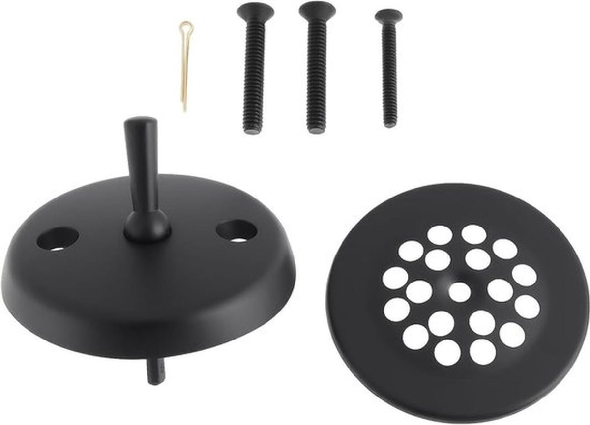 Bad Overloop Cover Mat Zwart - Badrand-set - Twee Gaten - Overloop Gezicht Plaat - Badschoen - 1-1/2" - 1-3/8" - Badkamer Accessoires.
