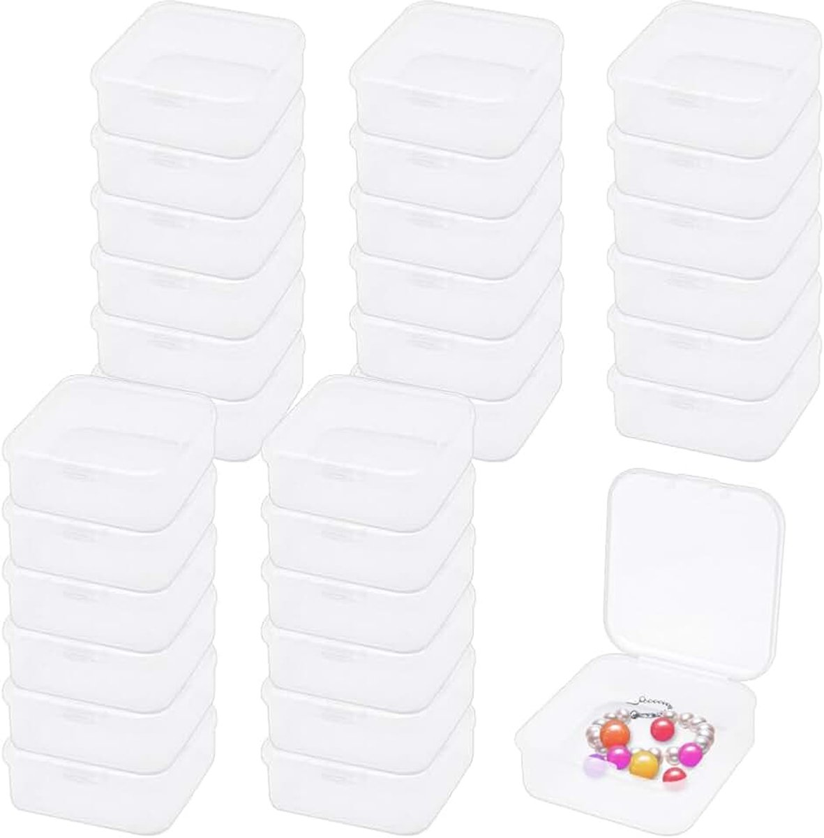 30 stuks 5,5 x 5,5 x 2 cm transparante kunststof dozen voor het opbergen, kunststof dozen voor kralen en sieraden, kleine dingen