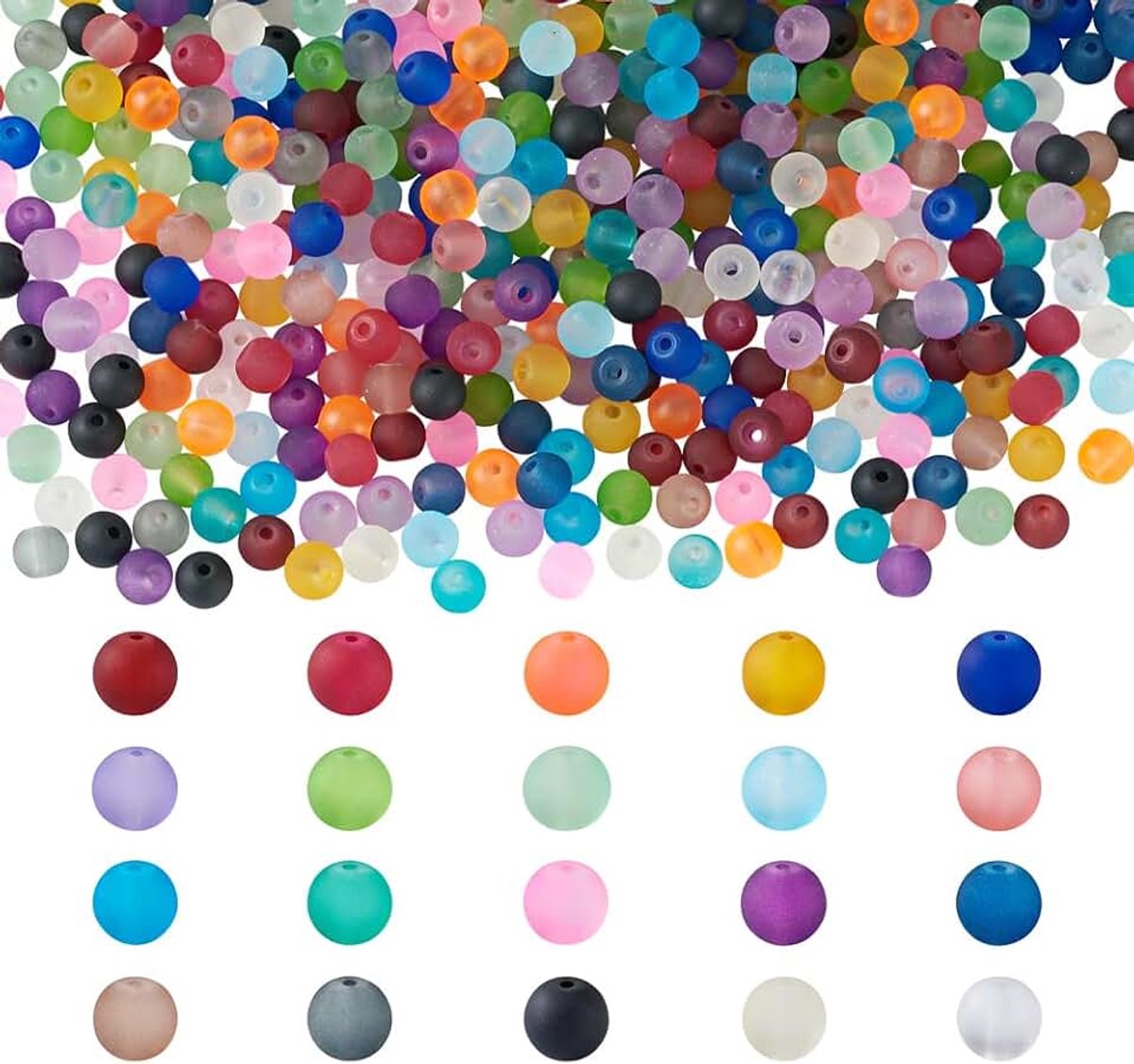 500Pcs 6Mm Frosted Ronde Glas Kristal Kralen Transparante Glas Kralen Gemengde Kleur voor DIY Sieraden Maken