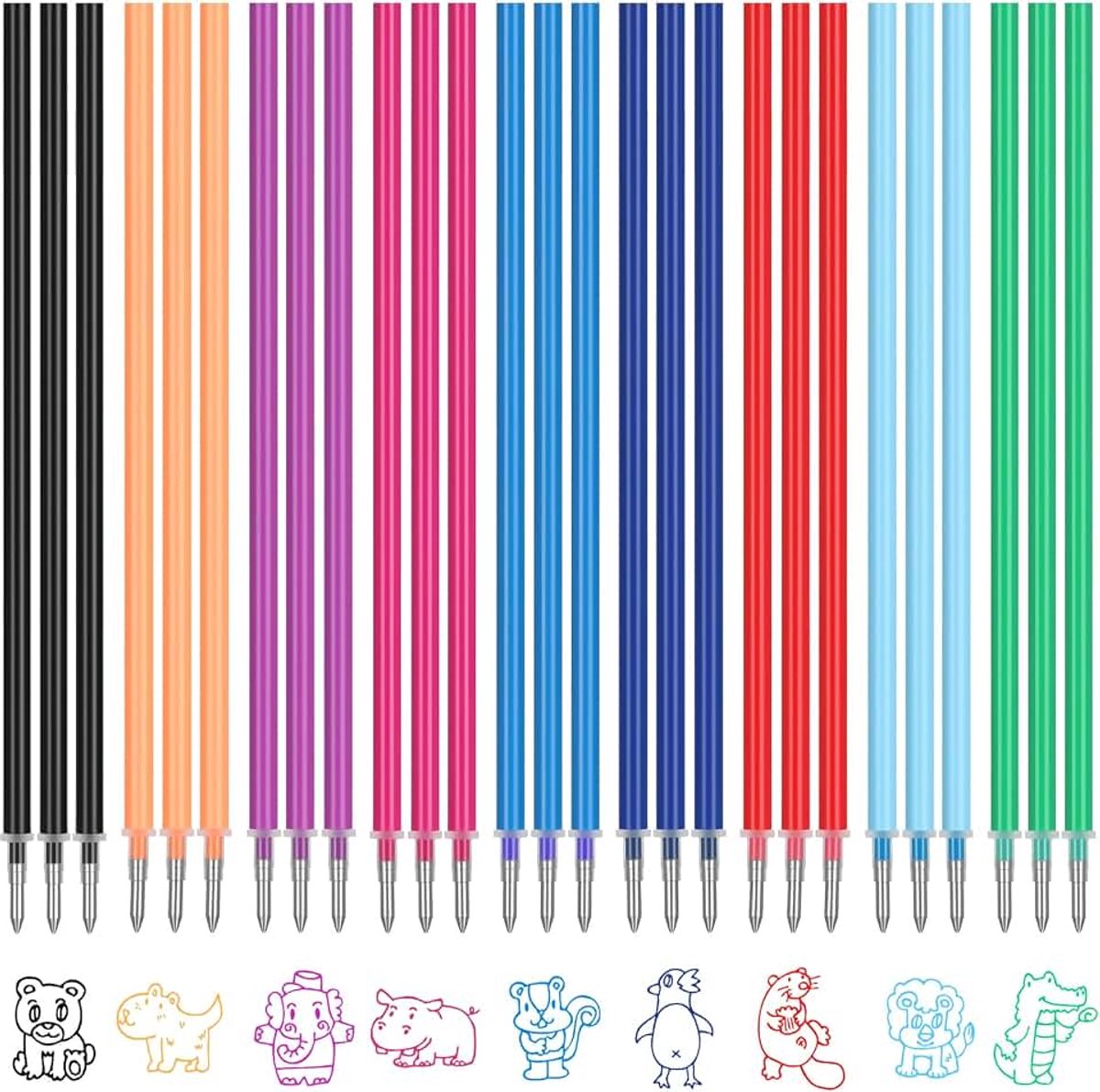 27 vullingen compatibel met Legami, 9 kleuren (elk 3 pennen), navullingen met uitwisbare inkt, 0,5 mm, gelrollervulling voor notities, schetsen en journaling