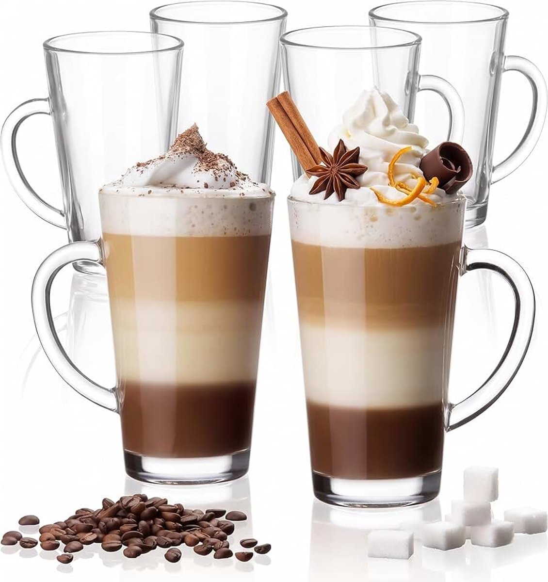 Latte Macchiato Glazen met Handvat Glazen Set (6-Delig) 270ml (max. 350ml) Theeglazen Koffie Koffie Glazen