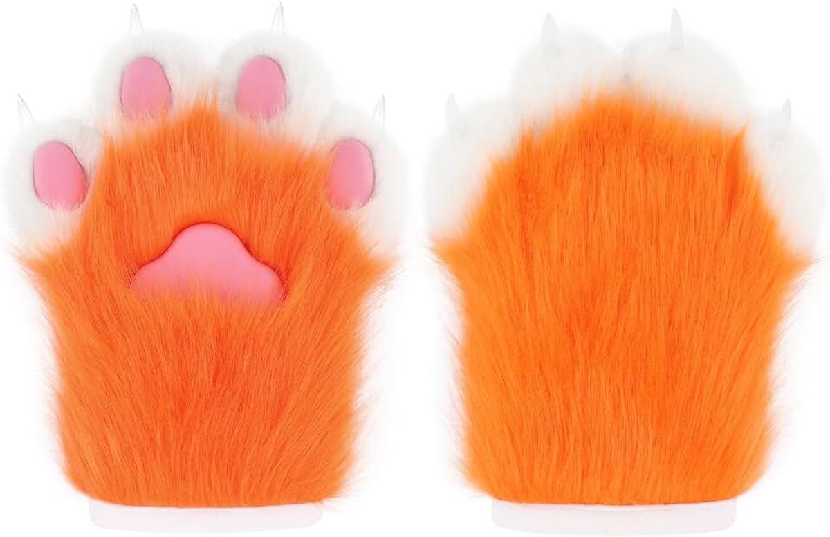 Handschoenen, bontpak, dier, vos, poten, wanten, Halloween, cosplay, kostuumaccessoire voor volwassenen