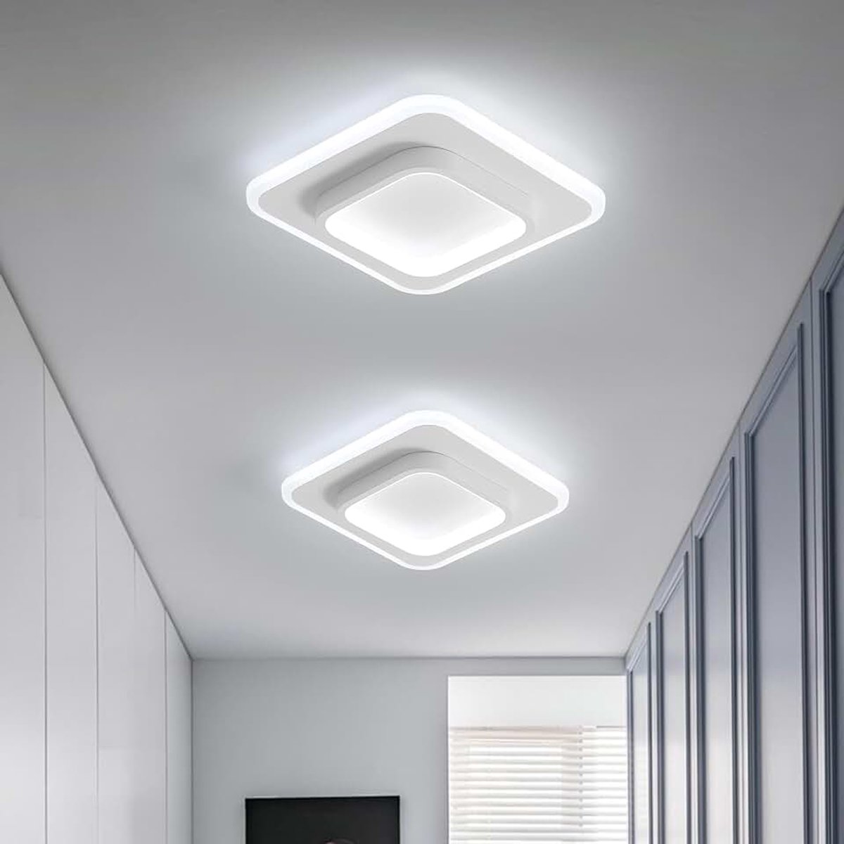 Modern LED Plafond Licht, 24W Wit Vierkante Vorm Acryl Plafond Licht 24cm voor Hal Eetkamer Balkon, Koel Wit 6500K