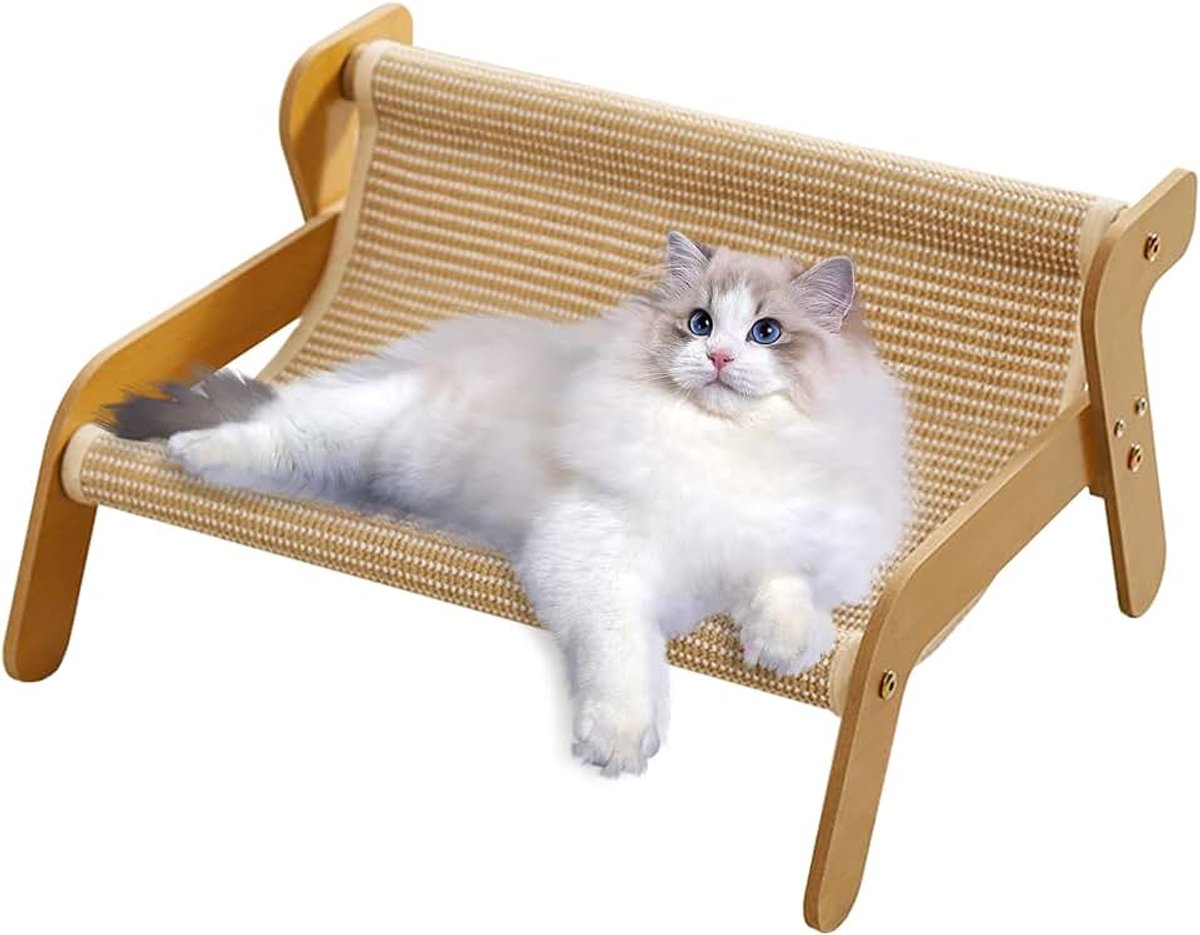 Krabbank, kattenbed, kattenkrabbank, sisal krabstoel voor katten, outdoor en binnen, kattenloungestoel tegen verveling en voor het slijpen van klauwen, kattenligstoel voor thuis, woonkamer, tuin