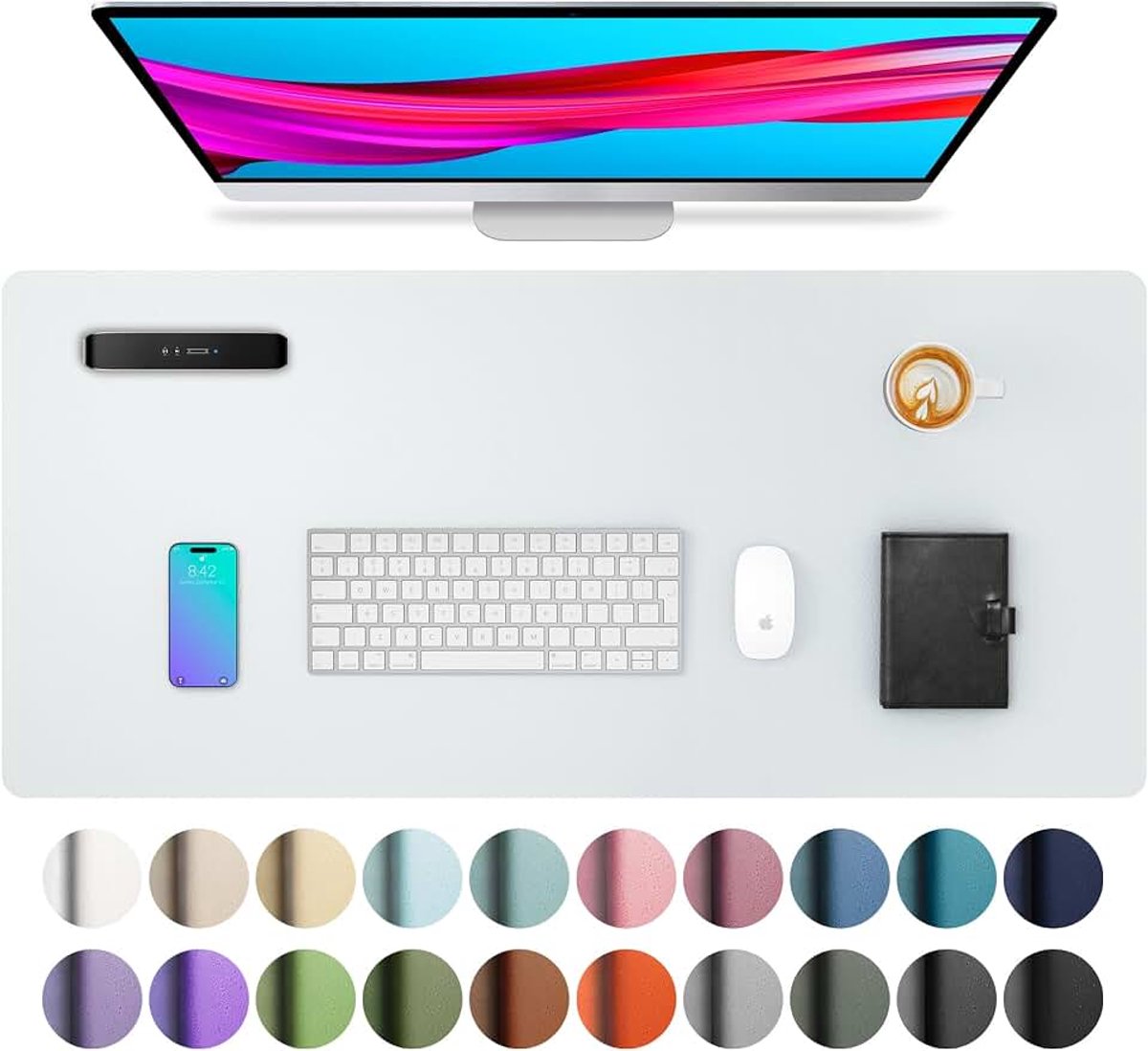 Bureauonderlegger, muismat met leer en antislip suède, multifunctionele bureaumuismat voor kantoor, laptoponderlegger, tafelbeschermingsmat voor kantoor/thuis, 80 x 40 cm, nauwelijks grijs
