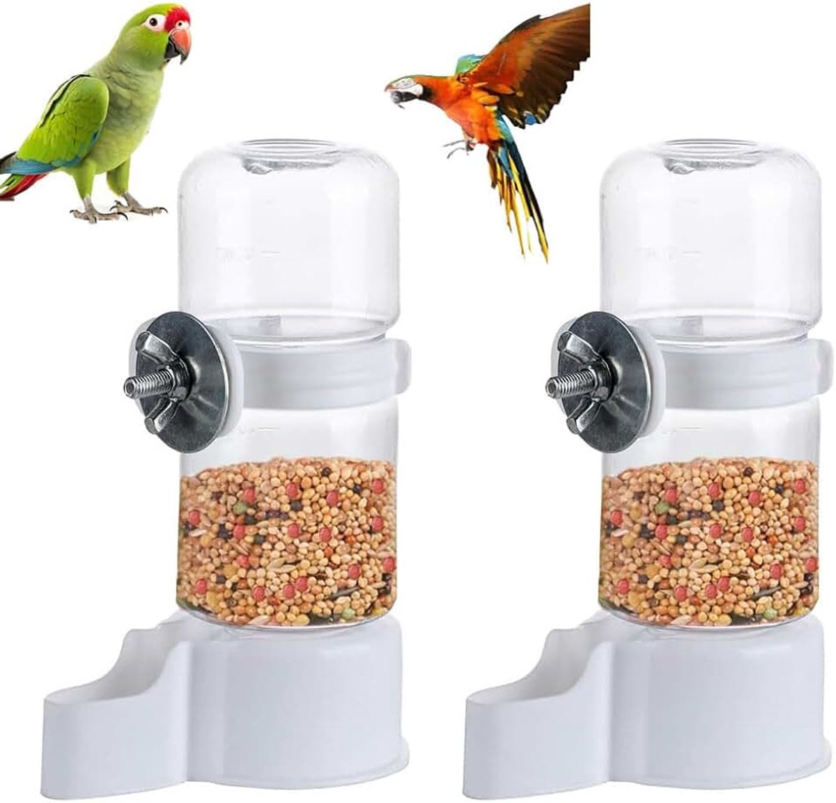 2 stuks vogelwaterdispenser, vogelvoederdispenser voor vogels, 140 ml, vogelwaterfles, automatische waterdispenser voor kooi, transparante voederdispenser voor vogels, vogelaccessoires, automatische