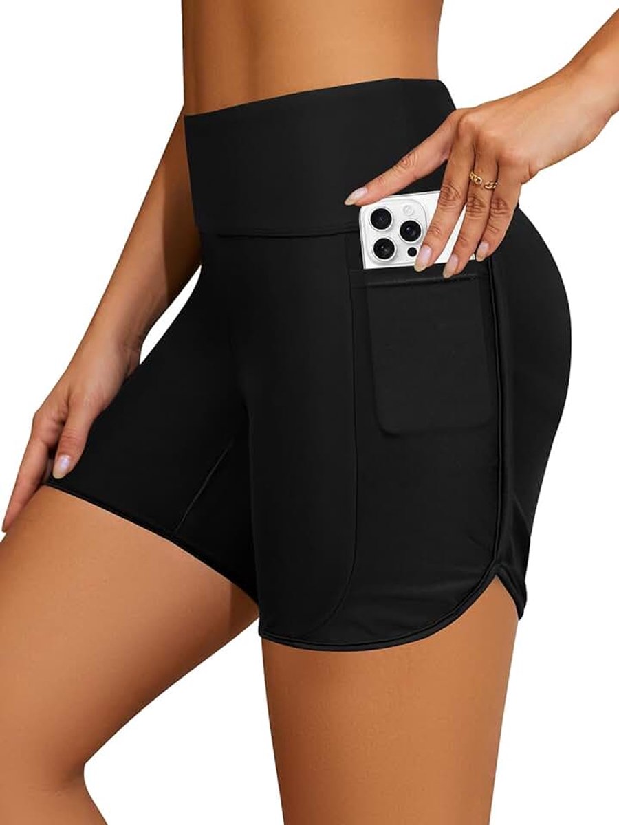 Zwemshort voor dames, hoge taille, sneldrogend, met zak, strandshorts