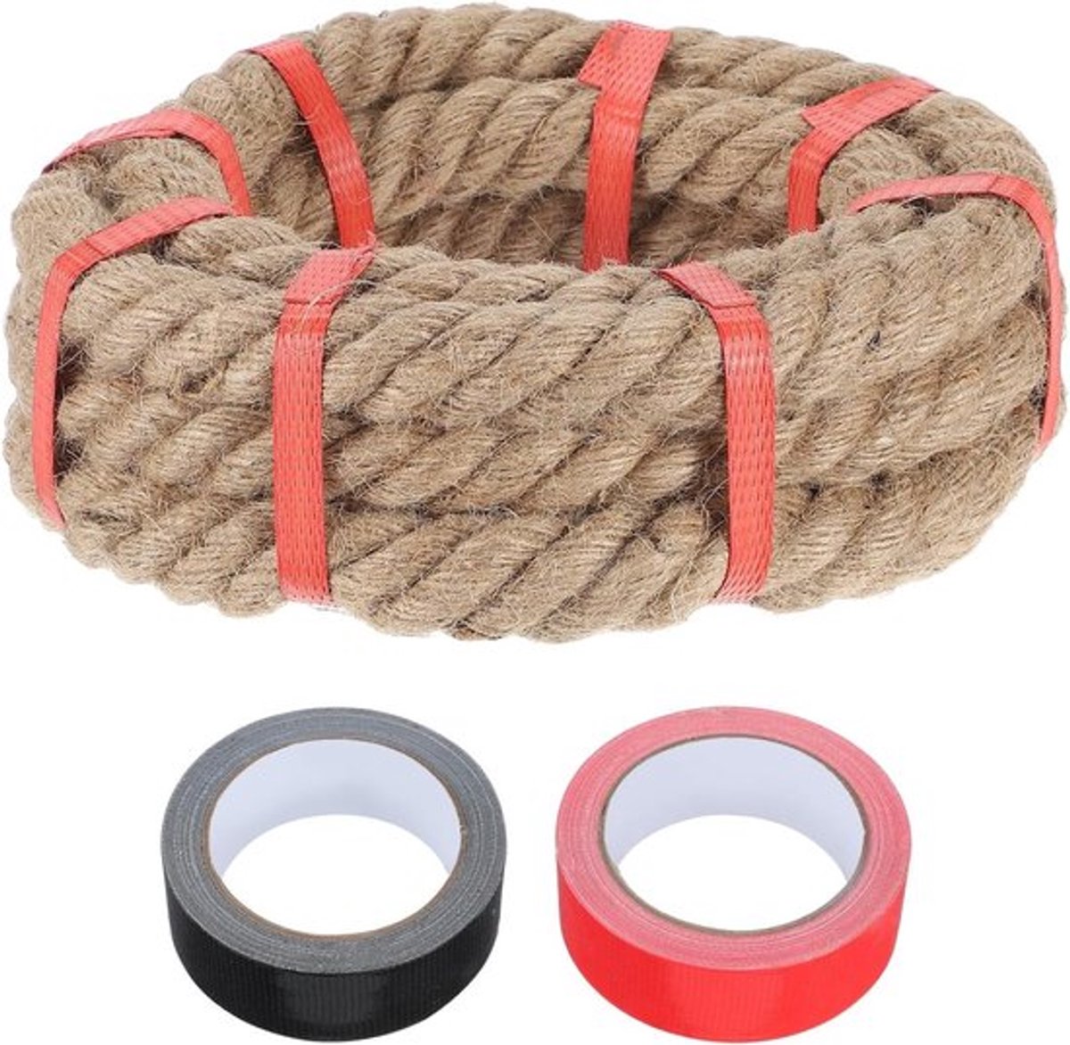 Dik gevlochten jute touw 2,3 cm x 2,4 m voor handwerk, leuningen, schommels en bootbouw