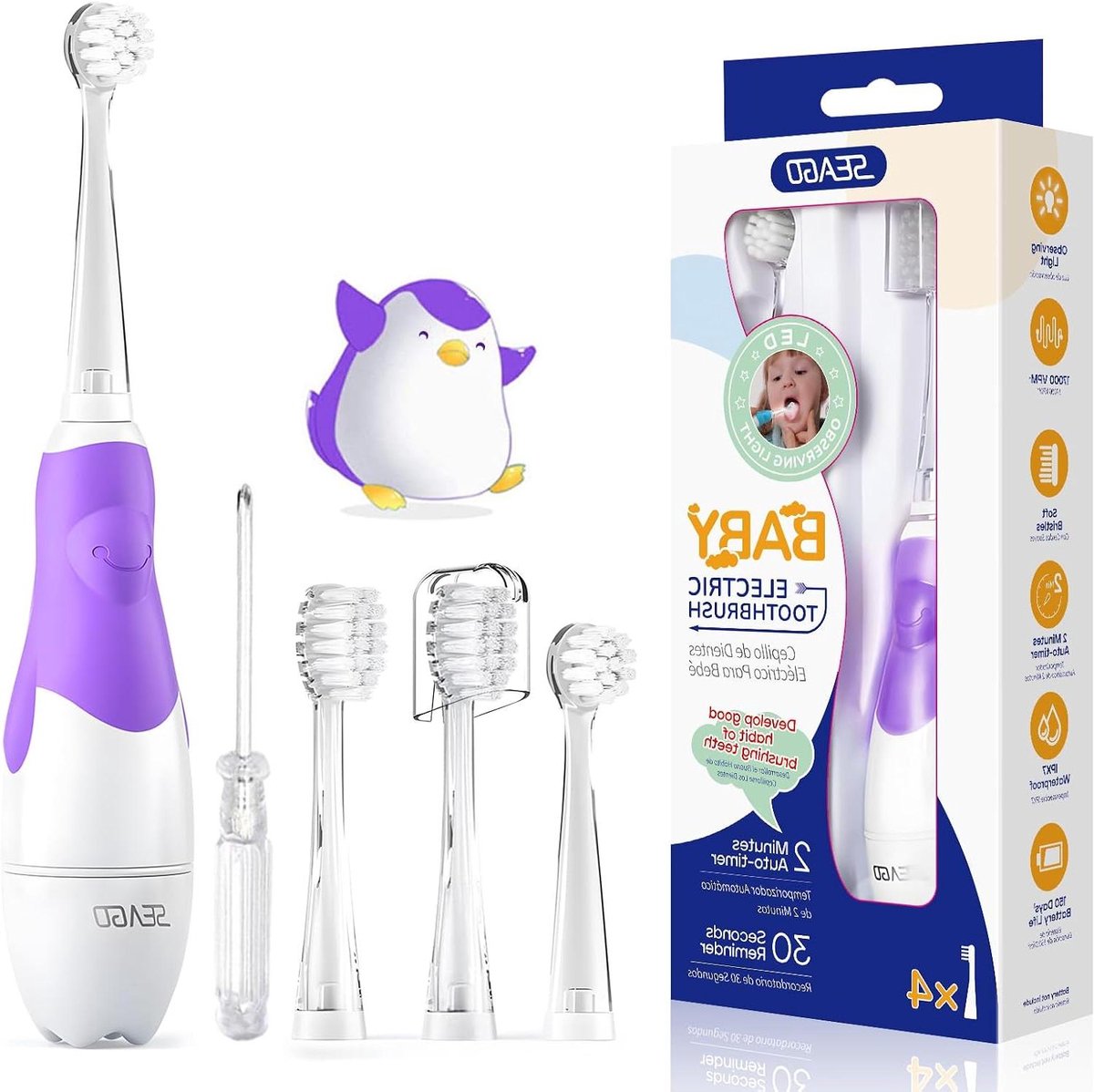 Elektrische Kinder Tandenborstel - Baby Mondverzorging - Dagelijkse Mondhygiëne - Met LED Licht - 7 x 2 x 2 cm