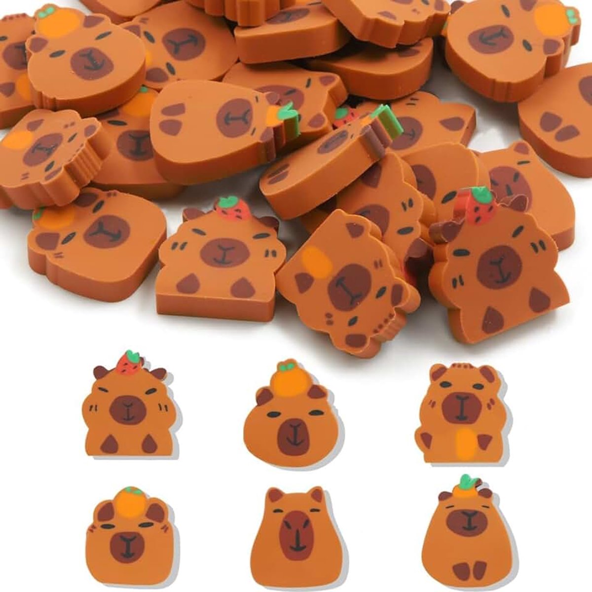Set van 30 gummetjes voor kinderen, Kawaii dierengummen, cadeautje voor kinderverjaardag, 6 verschillende designs, grappige potlood-gum voor school, gastgeschenken en beloningen