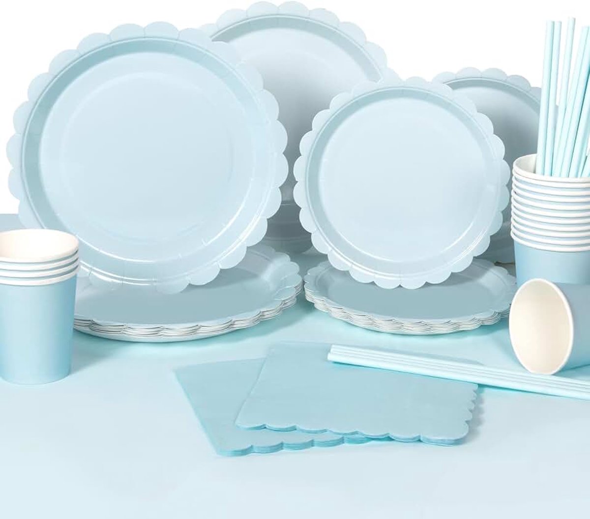 Blauw, inclusief borden, rietjes, servetten, tafelkleed | Yidaxing Wegwerpborden, wegwerpbestek, borden voor bruiloften, verjaardagen en feesten, 16 gasten