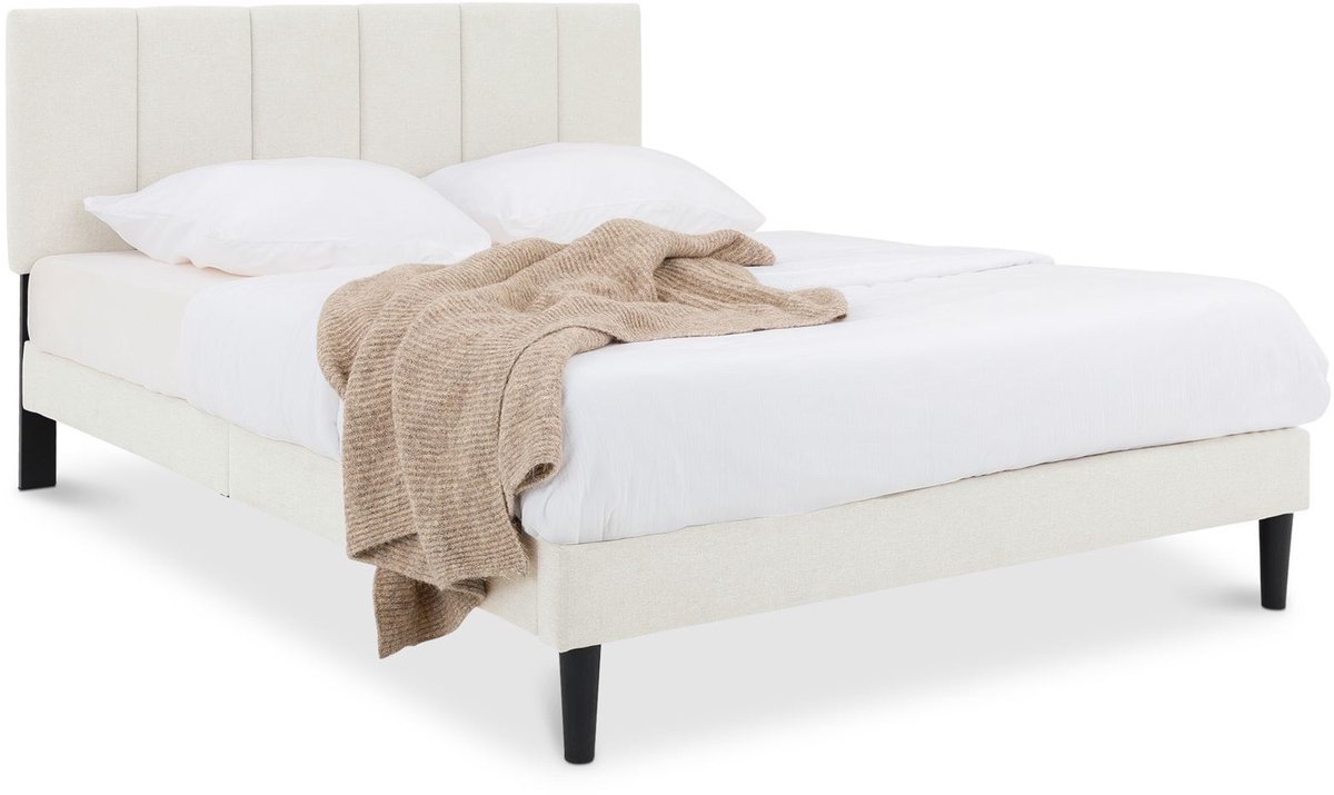Gestoffeerd bed OLBIA 140 x 200 cm in linnenlook – crèmewit