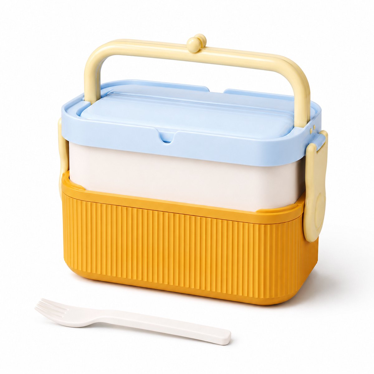 Lunchboxen – Bento-boxen voor volwassenen en kinderen – Dubbellaags ontwerp met uitneembare binnenvoering en bestek – Lekvrij en BPA-vrij – Geel