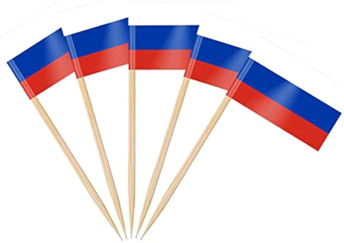 100/200 stks Rusland Tandenstoker Vlaggen, Russische Cocktail Stick Vlag voor Nationale Dag Sandwich Voedsel Cupcake Toppers Servies WK Feestbenodigdheden Pub Koninklijk Event Decor (200