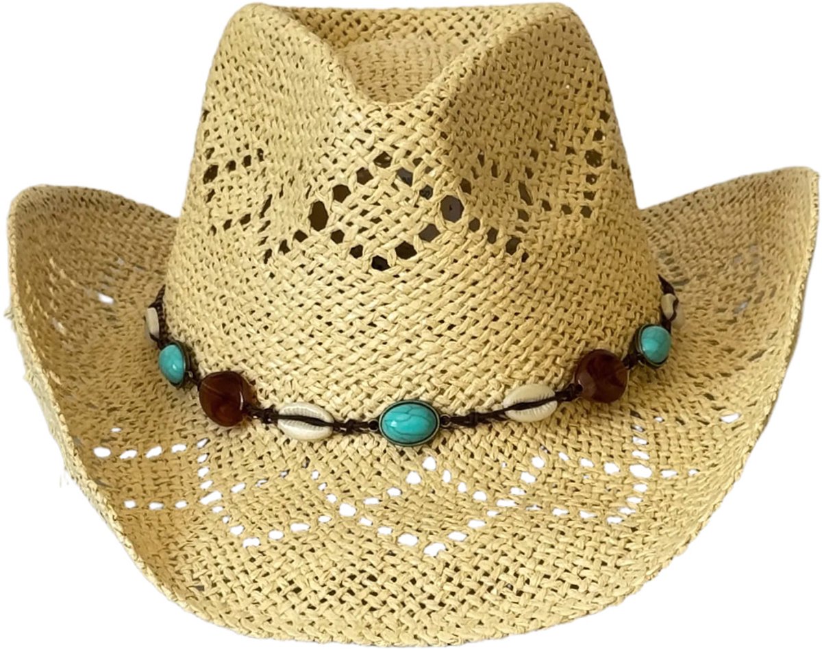 Hoed - Bohemian Strohoed - Handgemaakte Cowboyhoed - voor Strand en Zomervakantie Zonbescherming - Beige
