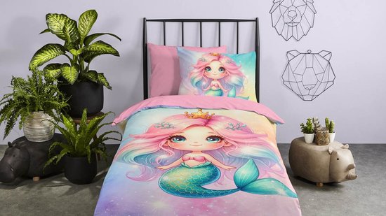 Pure dekbedovertrek zeemeermin prinses - 1 persoons 140x200/220 cm - Roze - Microvezel van Pure — afbeelding 4