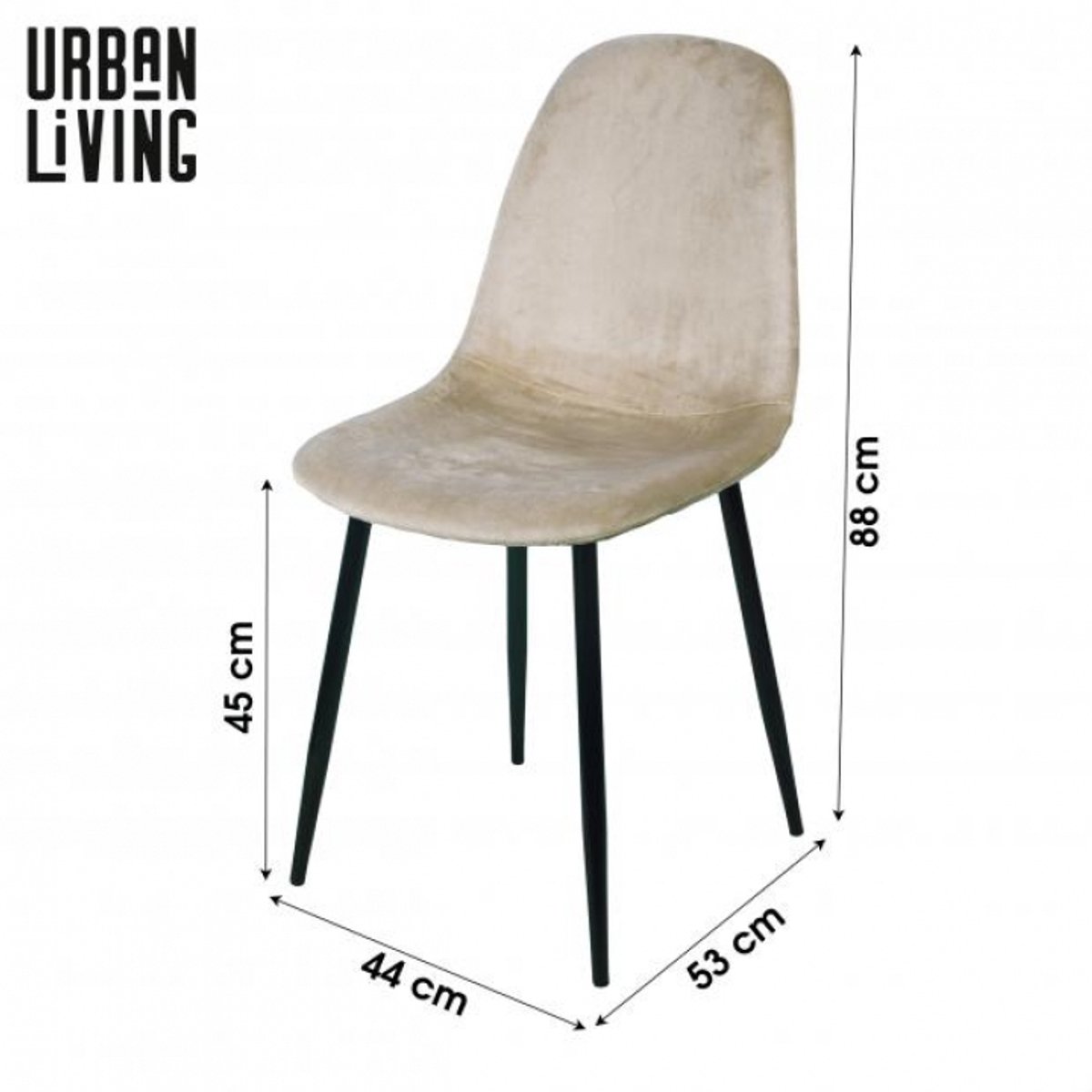 "INOUI" SET VAN 4 STOELEN IN ZANDKLEURIG VELVET MET ZWARTE METALEN POTEN