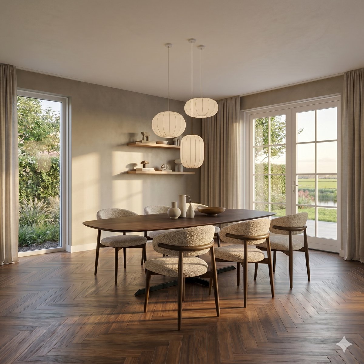 Melamine eettafel Casella Eik Kastanje bruin - Deens ovaal - Ilona zwart