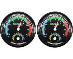 Mini Terrarium Thermometer - Temperatuurmeter Reptielen - Klimaatbeheersing Terrarium - Nachtlampje Functie - 2 Stuks - Zwart