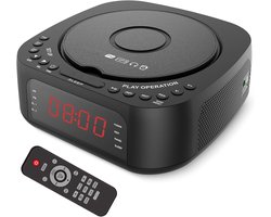 CD Speler Wekker - Desktop Audio - Wakker Worden - Dubbele Alarmen - Dimbaar Display - Zwart