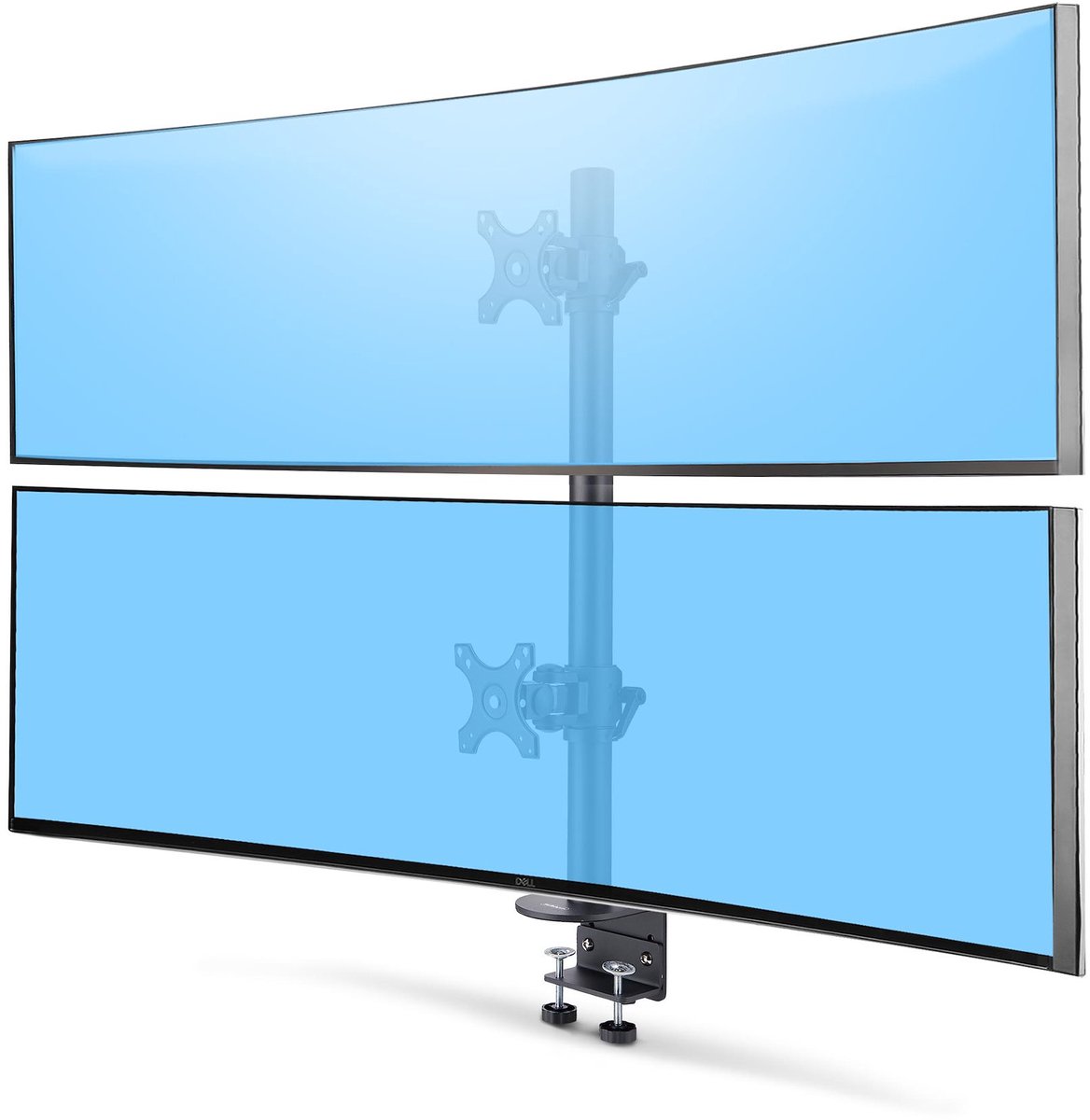 StarTech.com Monitorstandaard voor Twee Verticaal Gestapelde Schermen, Dual 49", Max 32kg, C-Klem, Quick-Release VESA Systeem, Widescreen 16:9/Ultrawide 32:9 display, TAA