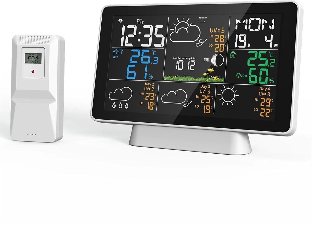 Weerstation met Display - Binnen Buiten Sensor - Weersvoorspelling Thuis - Groot Kleurenscherm - 75 inch - One Color