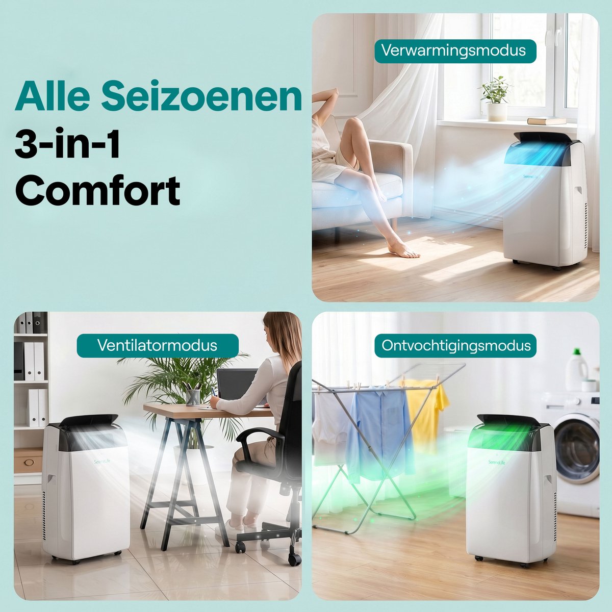 SereneLife Mobiele Airco - 16000 BTU - Air Conditioner met WiFi - 3-in-1 Koelen, Ventilator en Ontvochtiger - Mobiele Airco voor Slaapkamer thumbnail 5