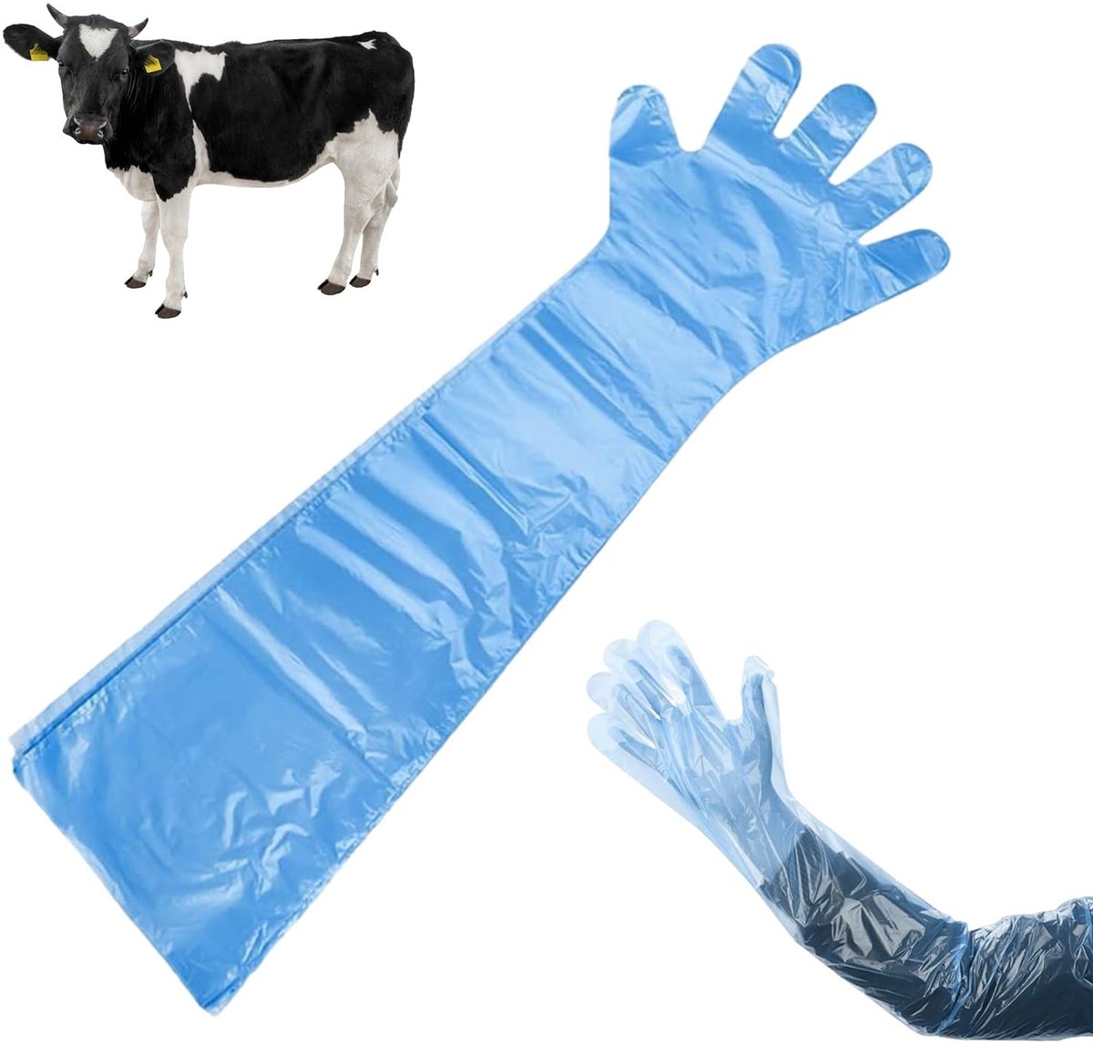 Langdurige Veterinaire Handschoenen voor Dierenarts, 30 Stuks, Extra Lange Manchet van 90 cm, Ideaal voor Veeteelt en Dierenverzorging, Lichtblauw