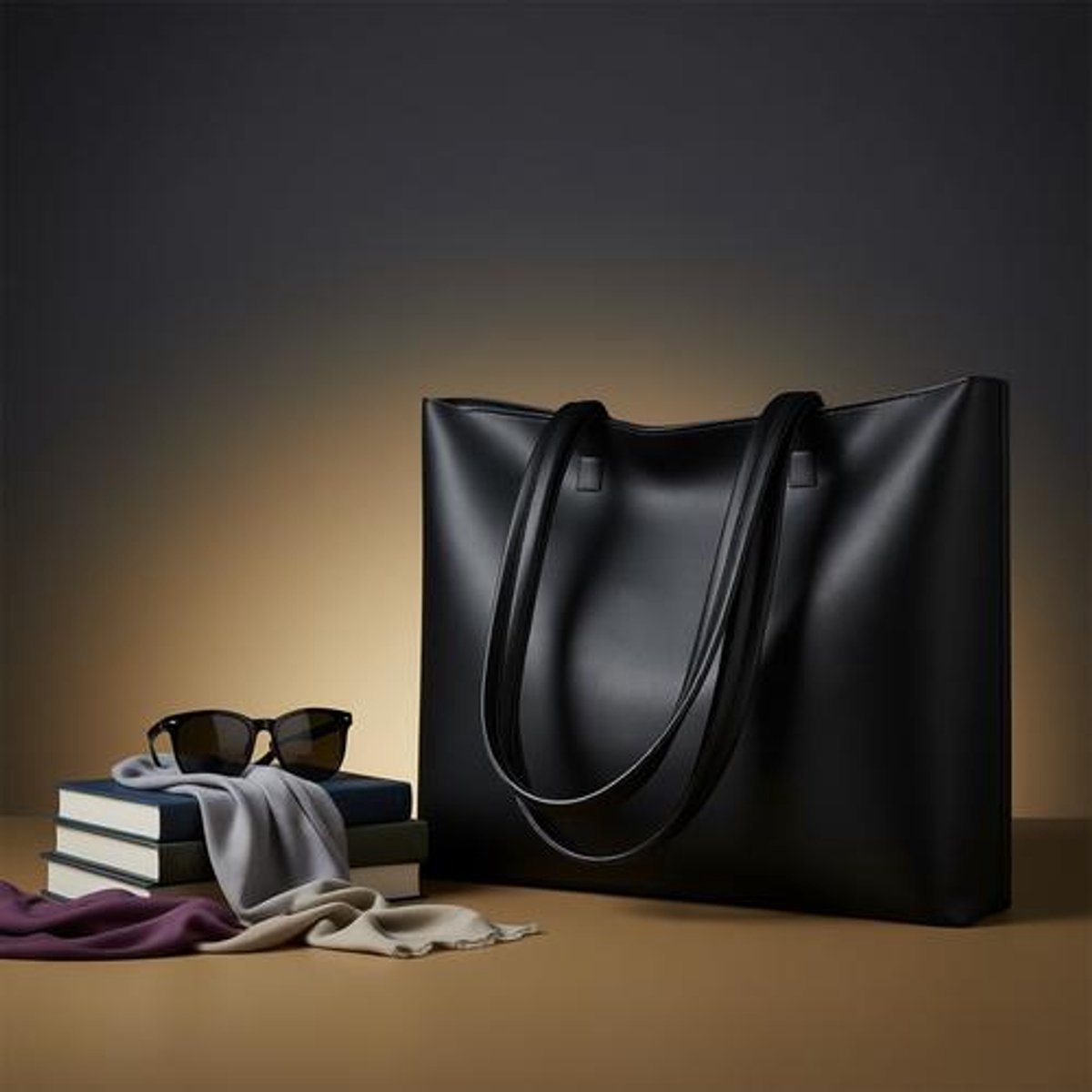 Dameshandtas Grote Capaciteit - Zachte PU-leer Shopper met Schouderriem - Voor Werk, Reizen, Winkelen, School - Zwart (37 x 27 x 8 cm)