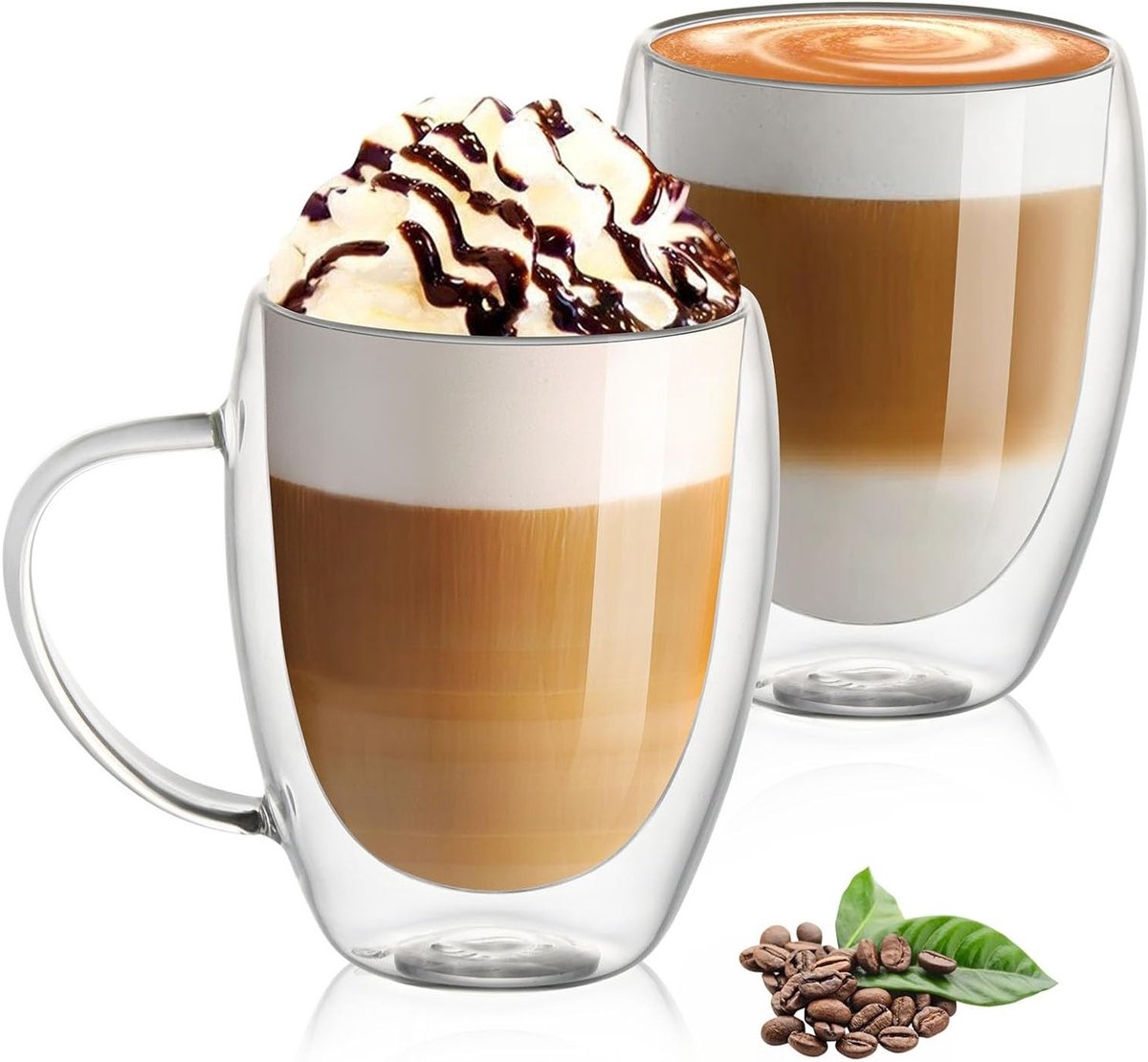 Dubbelwandige Glazen Mokken met Handvat - 2 x 350ml Isolerende Koffiemokken voor Thee, Latte en Cappuccino