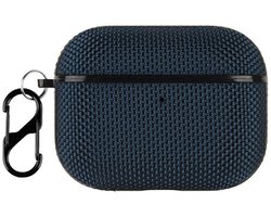 Geschikt voor AirPods Pro 3 Hoesje Nylon Waterproef met Aanhanggesp Blauw
