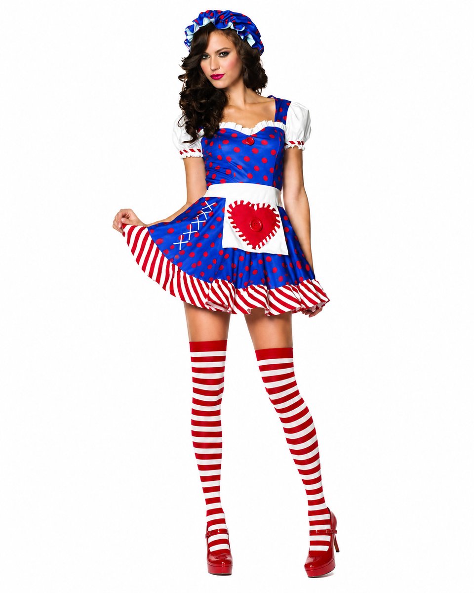 Lappenpop Jurkje Dames Blauw Rood – Poppen Kostuum Carnaval & Themafeest