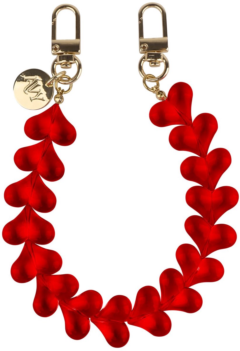 AVY Polsband Telefoonkoord | Cupid Clear Red | Kort Koord | Universeel voor alle Hoesjes | Geschikt voor iPhone, Samsung en meer | 30cm | Hartjes | Clear Rood