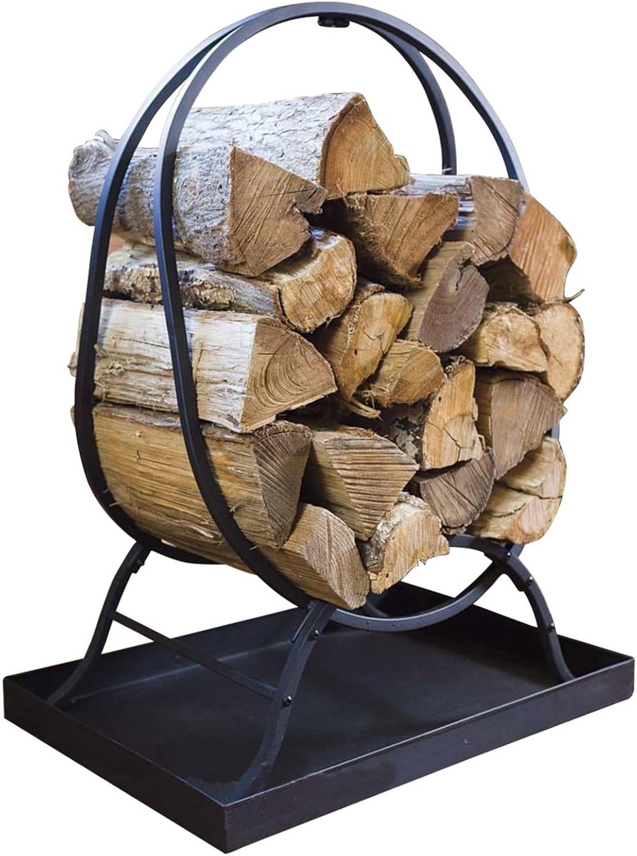 Brandhout Rek - Houtopslag Houder - Open Haard - Dubbele Ring Structuur - 31 inch - Zwart